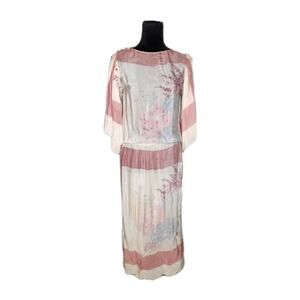 Vintage 80s Brijo Saks Fifth Avenue Silk Boho Midi Kimono Style Dress Size XS